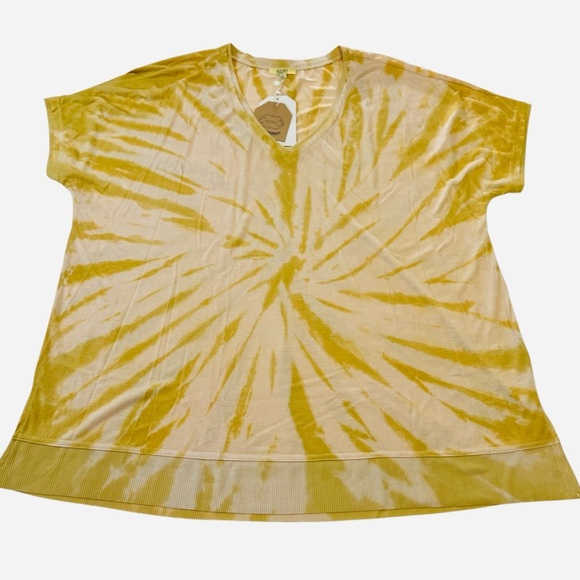 KORI Tye-Dye Pattern Women’s Oversized Top, Soft, Yellow and White, Size Large - Picture 10 of 10